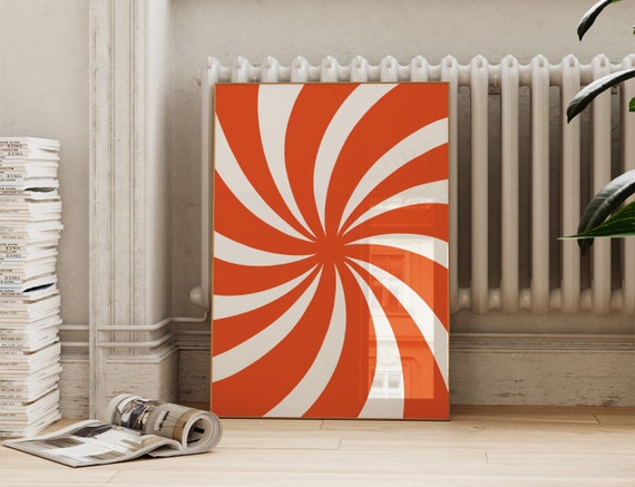 Mid Century Modern Candy Cane Art Print: Red Swirl Holiday Decor (Digital Download)