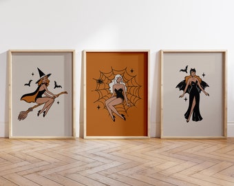 Witchy Halloween Art Print Set: Mid Century Modern Trio (Digital Download)