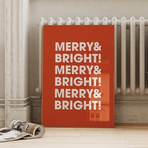 Red Merry and Bright Holiday Print | Modern Christmas Wall Art | Typography Poster | Digital Download ArtSaltPlace Instant Printable