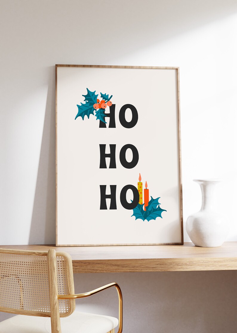 Cartel navideño moderno de mediados de siglo / Ho Ho Ho Navidad imprimible arte de pared / tipografía decoración navideña / ArtSaltPlace Descarga digital imagen 4