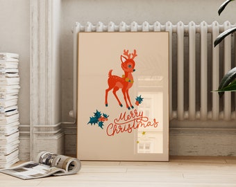 Retro Reindeer Wall Art | Vintage Christmas Printable | Festive Holiday Print | Mid Century Modern Print | ArtSaltPlace Digital Download