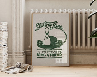 Vintage Bowling Alley Poster: Retro Green Print (Digital Download)