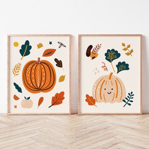 Set of 2 Pumpkin Printables | Playful Autumn Decor | Kids Room Fall Print | Thanksgiving Home Decor | ArtSaltPlace Digital Download