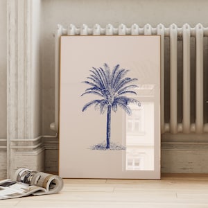 Coastal Wall Decor | Vintage Blue Tropical Print | Palm Tree Art | Retro Beach Aesthetic Wall Art | Minimalist ArtSaltPlace Digital Download