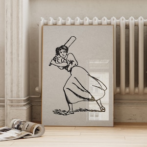Vintage Woman Playing Softball or Baseball Print | Classic Feminine Sports Athletic Wall Decor | Retro Poster ArtSaltPlace Digital Download