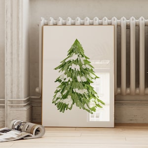 Christmas Tree Print Farmhouse Holiday Decor Green Winter Snow Art Pine Tree Printable Wall Art ArtSaltPlace Digital Download image 1