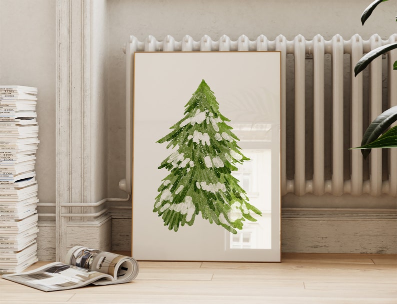 Christmas Tree Print Farmhouse Holiday Decor Green Winter Snow Art Pine Tree Printable Wall Art ArtSaltPlace Digital Download image 1