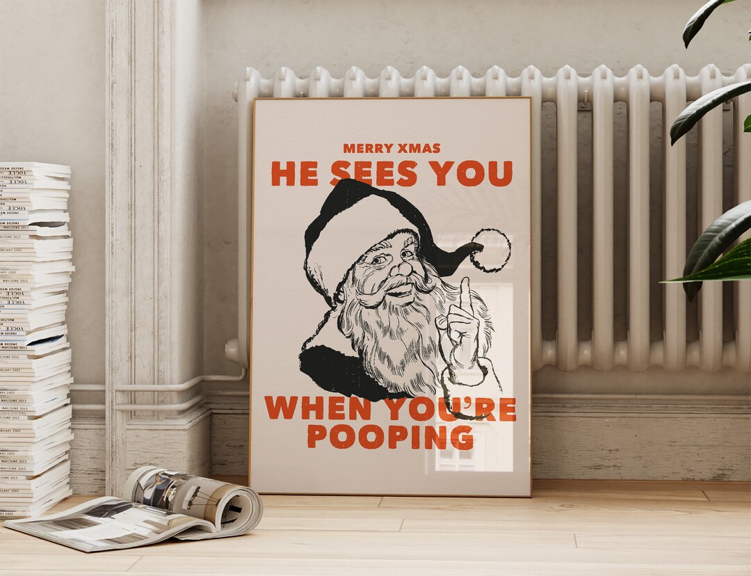 Christmas Bathroom Print | Funny Retro Inspired Holiday Decor | Beige ...