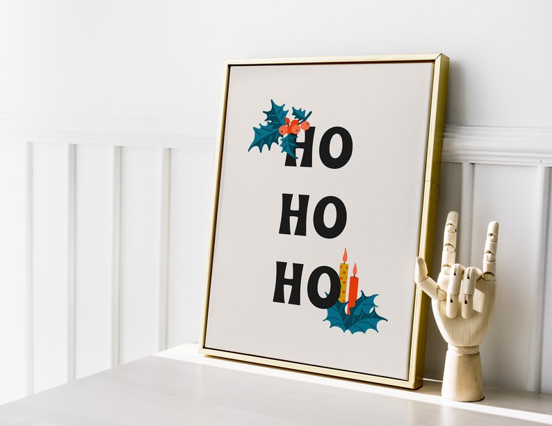 Cartel navideño moderno de mediados de siglo / Ho Ho Ho Navidad imprimible arte de pared / tipografía decoración navideña / ArtSaltPlace Descarga digital imagen 6