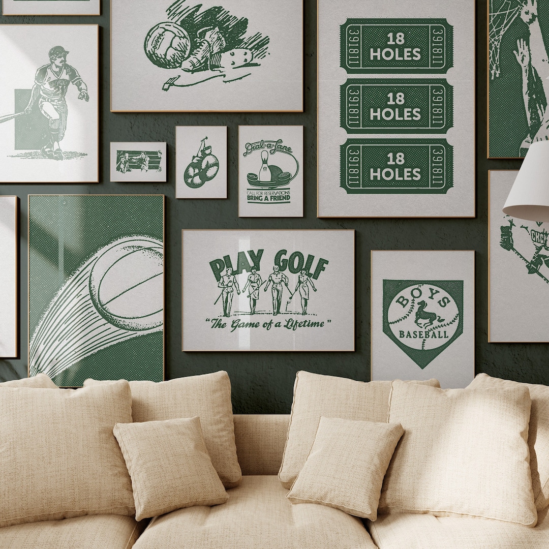 Sports Gallery Wall Set of 16 Vintage Prints Kids Room Nursery Decor