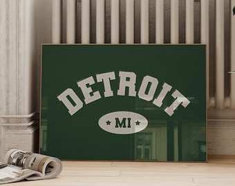 Impression rétro Detroit Michigan : typographie sportive vintage (téléchargement numérique)