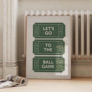Pôster Atlético Verde de Jogo de Bola Vintage | Impressão de Beisebol Retro | Arte de Parede de Ingressos para Crianças de Berçário Esportivo | Download Digital ArtSaltPlace