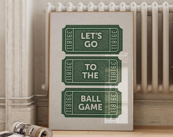 Vintage Ball Game Green Athletic Poster | Retro Baseball Print | Sports Nursery Kids Ticket Wall Art | ArtSaltPlace Digital Download