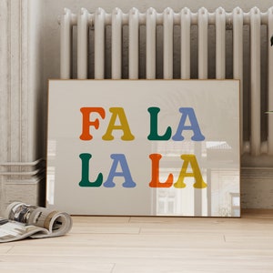 Fa La La Printable | Colorful Wall Art | Nursery Kids Room Holiday Decor | Modern Xmas Winter Classroom | ArtSaltPlace Digital Download