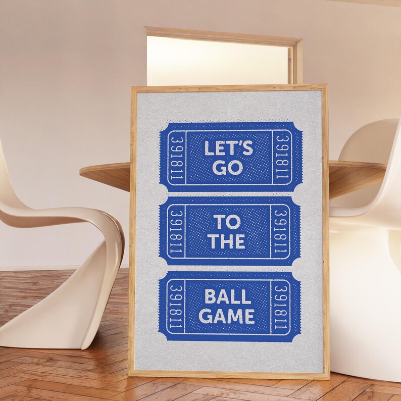 Blue Ball Game Athletic Poster Retro Baseball Print Vintage Sports