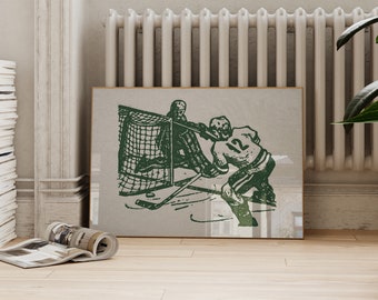 Vintage Horizontal Hockey Player Poster | Rustic Sports Prints | Gym Posters | Athletic Boys Room Wall Art | ArtSaltPlace Digital Download