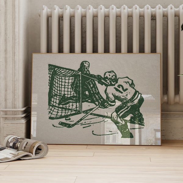 Vintage Horizontal Hockey Player Poster | Rustic Sports Prints | Gym Posters | Athletic Boys Room Wall Art | ArtSaltPlace Digital Download