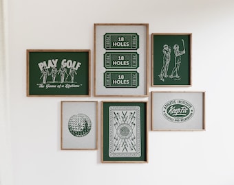 Set of 6 Retro Preppy Golf Printables | Vintage Golfing Wall Decor | Green Athletic Ticket Poster | Horizontal ArtSaltPlace Digital Download