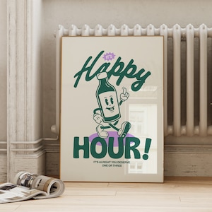 Bar Cart Wall Art Decor | Retro Beer Happy Hour Print | Vintage Inspired Cocktail Bottle Poster | Instant Digital Download ArtSaltPlace