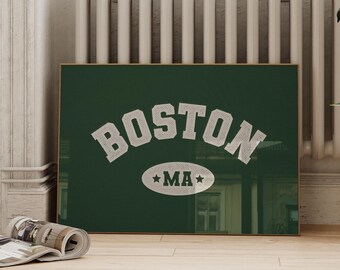 Retro Boston Massachusetts Print: Green Sports Art (Digital Download)