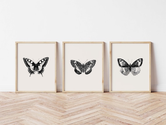 Set of 3 Vintage Butterfly Printables Aesthetic Room Decor | Etsy