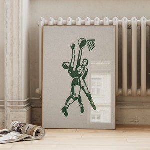 Basketball Poster | Vintage Sports Print | Retro Green Halftone Gym Poster | Athletic Boys Room Wall Art | ArtSaltPlace Digital Download