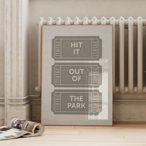 Retro Baseball Ticket Print: Gray Vintage Sports Art (Digital Download)