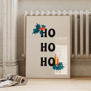 Cartel navideño moderno de mediados de siglo / Ho Ho Ho Navidad imprimible arte de pared / tipografía decoración navideña / ArtSaltPlace Descarga digital imagen 1