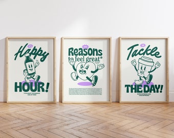 Retro 70s Print Set: Boho Green Room Wall Art (Digital Download)