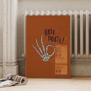 Impresión de esqueleto naranja / Decoración divertida de Halloween / Impresión de esqueleto para niños / Cartel de otoño de Okie Dokie / Descarga digital ArtSaltPlace
