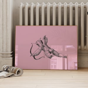 Impresión de Cupido vintage / Arte de pared horizontal / Decoración retro del día de San Valentín / Decoración estética rosa / Descarga digital ArtSaltPlace