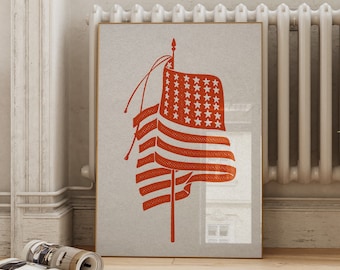 Impresión retro de la bandera estadounidense: Decoración vintage del 4 de julio (descarga digital)