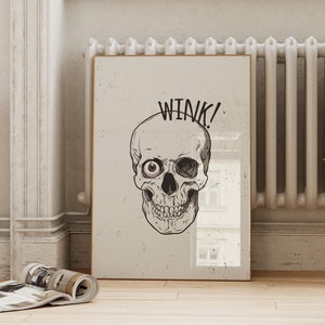 Decoración divertida de Halloween / Impresión de esqueleto beige / Impresión de guiño de cráneo / Cartel de otoño para niños / Descarga digital ArtSaltPlace