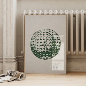 Vintage vertical golf print. Illustration of a green golf ball. Retro halftone look on an off white old looking paper texture. Perfect for kids room, boys or girls nurseries, or sports and golf enthusiasts.