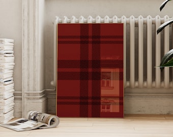 Red Cozy Plaid Pattern Tapestry Wall Art | Cabin Lodge Winter and Autumn Warm Aesthetic Home Decor Printable | ArtSaltPlace Digital Download