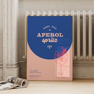Aperol Spritz Druck | Bunter Barwagen Poster | Retro Cocktailglas Kunst | Mid Century Modern Bar Schild Sofort Ausdruckbar | ArtSaltPlace