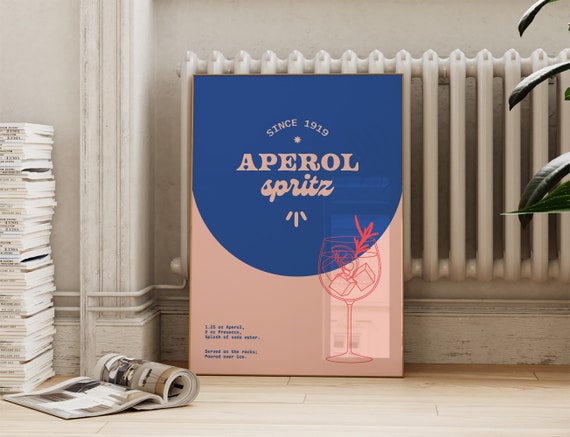 Aperol Spritz Print: Retro Mid Century Modern Bar Cart Art (Digital Download)