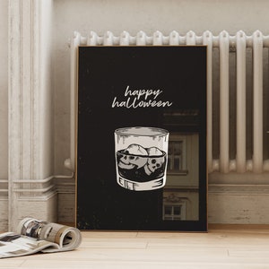 Vintage Halloween Printable | Kitchen Bar Cart Drinks Decor | Black Retro Skull Print | Halloween Party ArtSaltPlace Digital Download