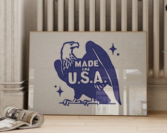 Retro Hecho en EE.UU. Decoración del Día de la Independencia Americana / Arte de la pared del águila patriótica / Impresión del 4 de julio / Descarga digital ArtSaltPlace vintage