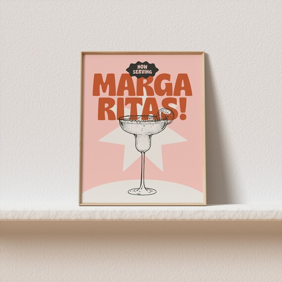 Colorful Margarita Printable Retro Cocktail Glass Poster - Etsy