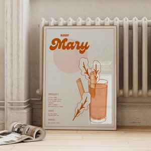 Bloody Mary Rezept zum Ausdrucken | Vintage inspirierte Cocktailglas Poster Bar Warenkorb Wandkunst Küche Likör Dekor | ArtSalt Place Digitaler Download