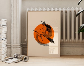Vintage Witch Halloween Art Print: Retro Kids Room Decor (Digital Download)