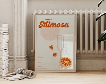 Mimosa Recipe Printable | Retro Cocktail Glass Poster | Vintage Inspired Champagne Bar Cart Wall Art | Liquor Digital Download ArtSaltPlace