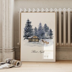 Impresión de noche silenciosa / Tradicional granja de invierno paisaje Navidad impresión / acuarela vivero decoración de Navidad / ArtSaltPlace Descarga digital