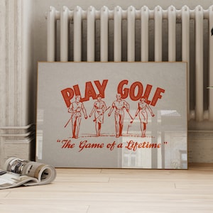 Stampa Red Golf / Decorazione da parete atletica vintage / Poster sportivo orizzontale retrò / Stampe scaricabili / Download digitale ArtSaltPlace