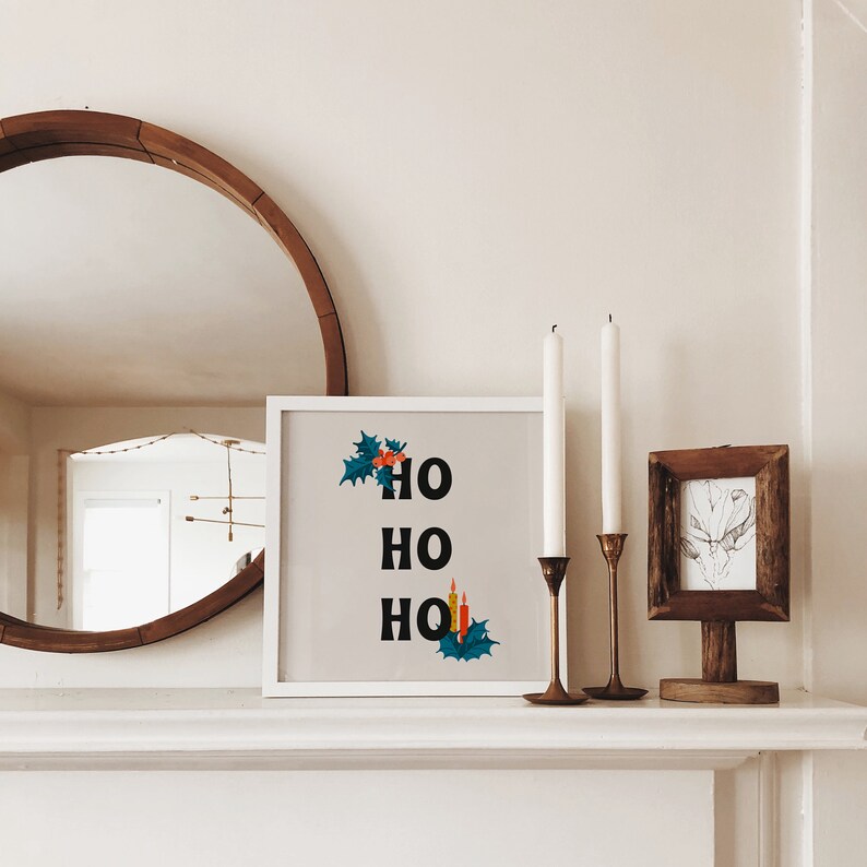 Cartel navideño moderno de mediados de siglo / Ho Ho Ho Navidad imprimible arte de pared / tipografía decoración navideña / ArtSaltPlace Descarga digital imagen 9