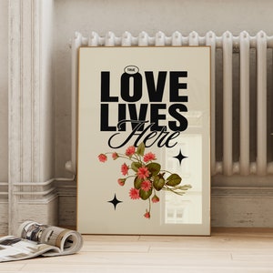 Wahre Liebe lebt hier Druck | Moderne Valentinstag Liebe Dekor | Trendige ästhetische Typografie Blumen Wandkunst | ArtSalt Place Digitaler Download
