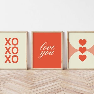 Set of 3 Valentines Day Prints Valentines Day Decor Hearts Poster Love You Wall Art ArtSaltPlace Digital Download Instant Printable image 1