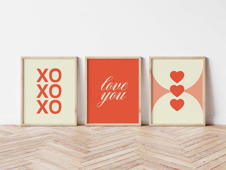 Set of 3 Valentines Day Prints Valentines Day Decor Hearts Poster Love You Wall Art ArtSaltPlace Digital Download Instant Printable image 1