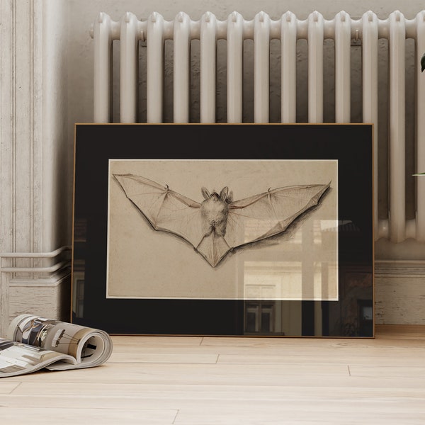 Dark Academia Decor | Vintage Bat Print | Antique Halloween Art | Horizontal Vampire Aesthetic | Gothic Decor | ArtSaltPlace Digital Print